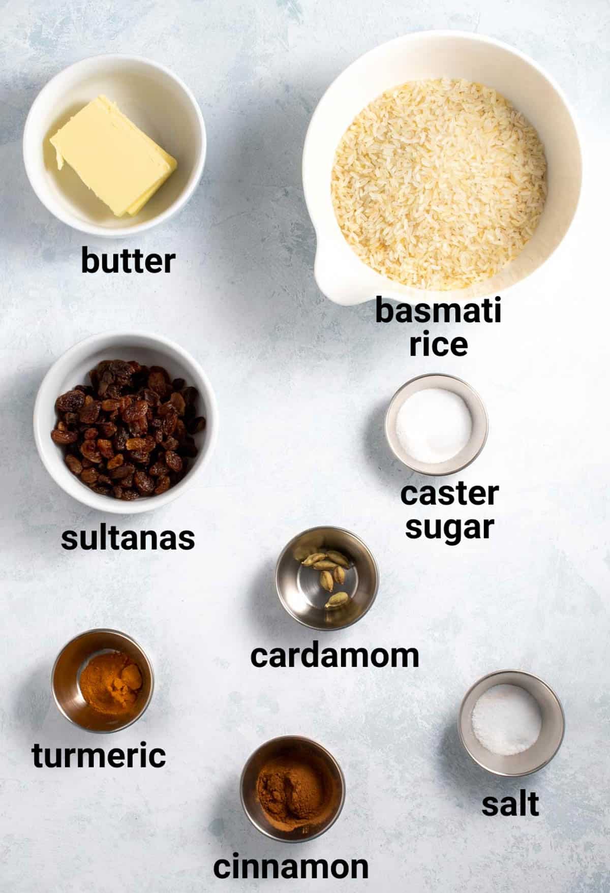 Basmati yellow rice ingredients.