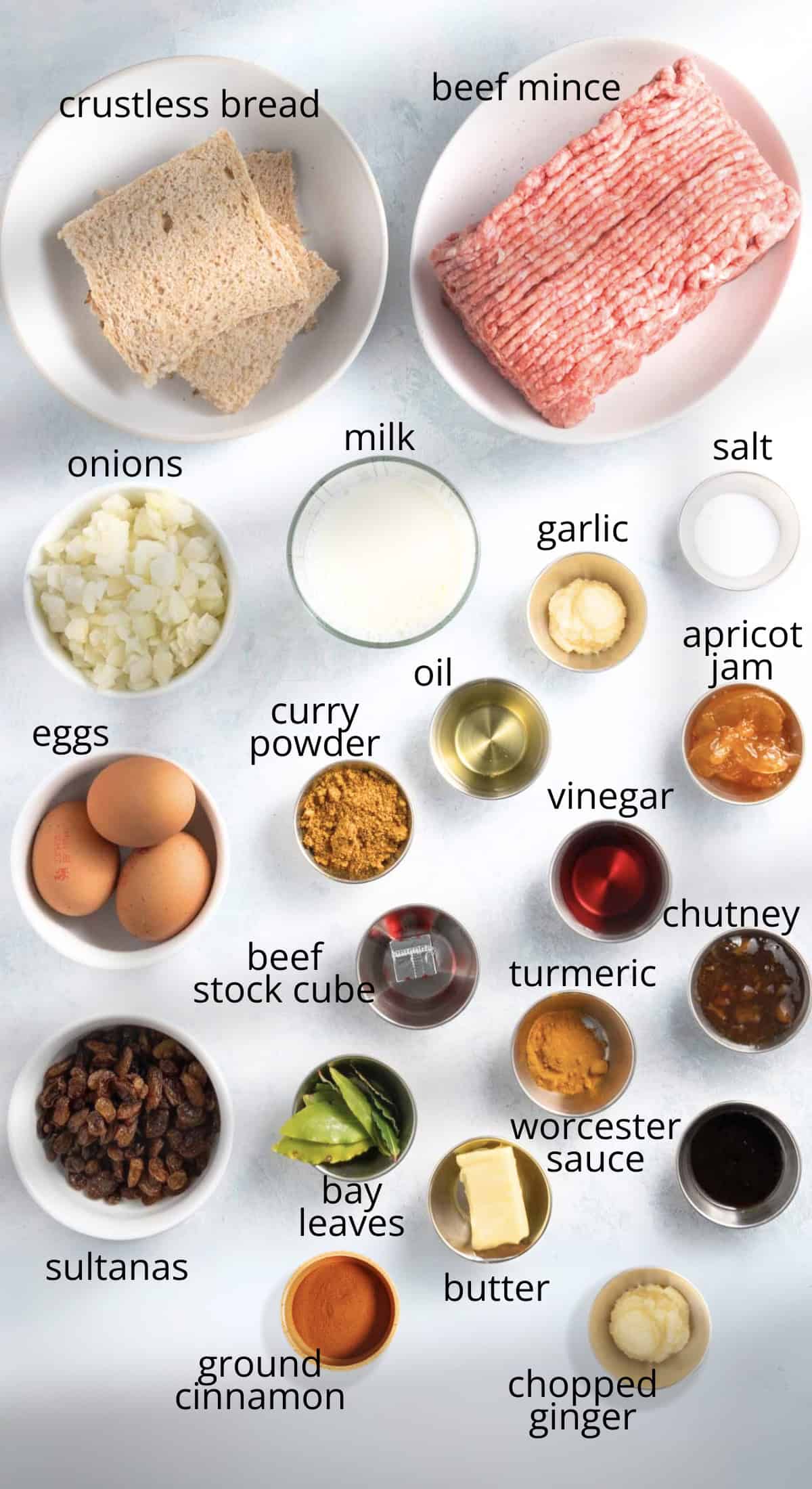 South African bobotie ingredients.