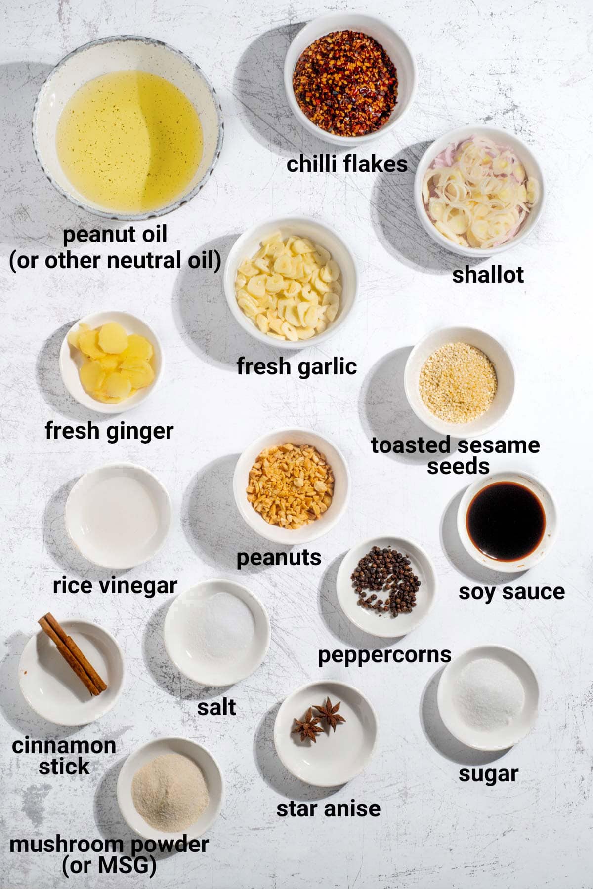 Crispy chilli oil ingredients.