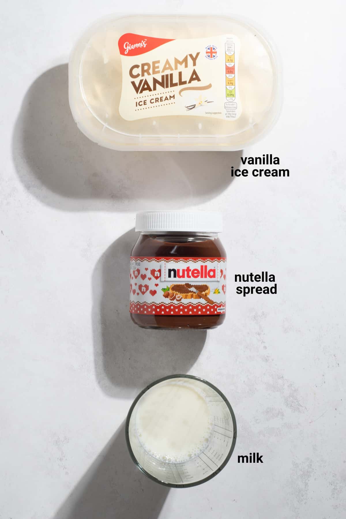 Nutella milkshake ingredients. 