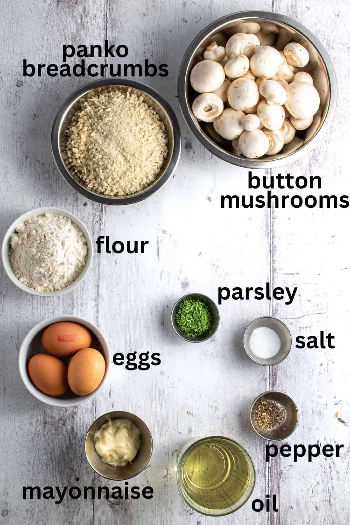 Crumbed mushrooms ingredients.