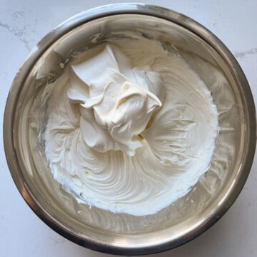 Milkybar cheesecake process - add the cream to the mascarpone.