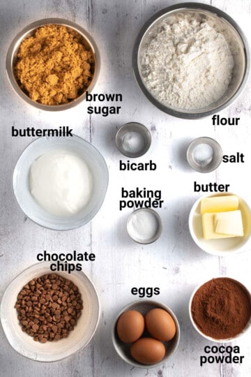 Triple chocolate muffins ingredients.