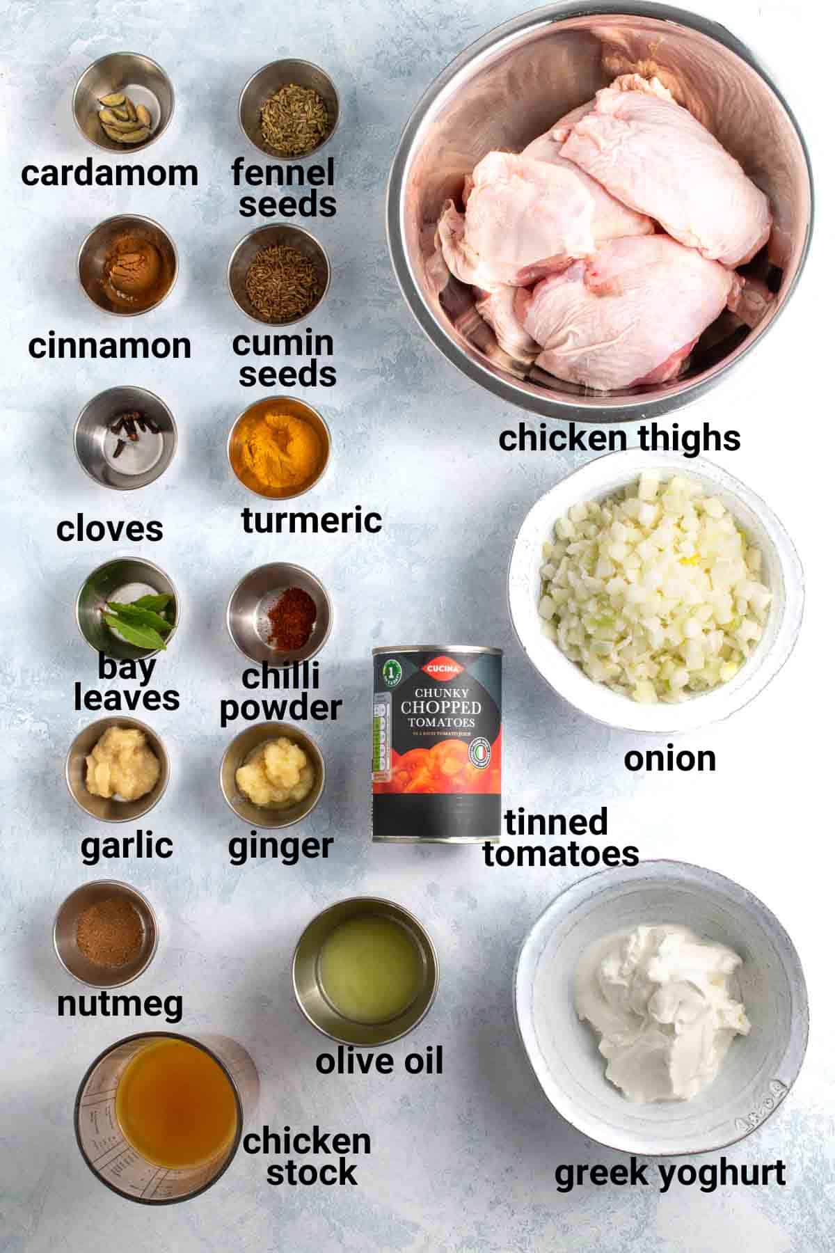 Nepalese chicken curry ingredients.