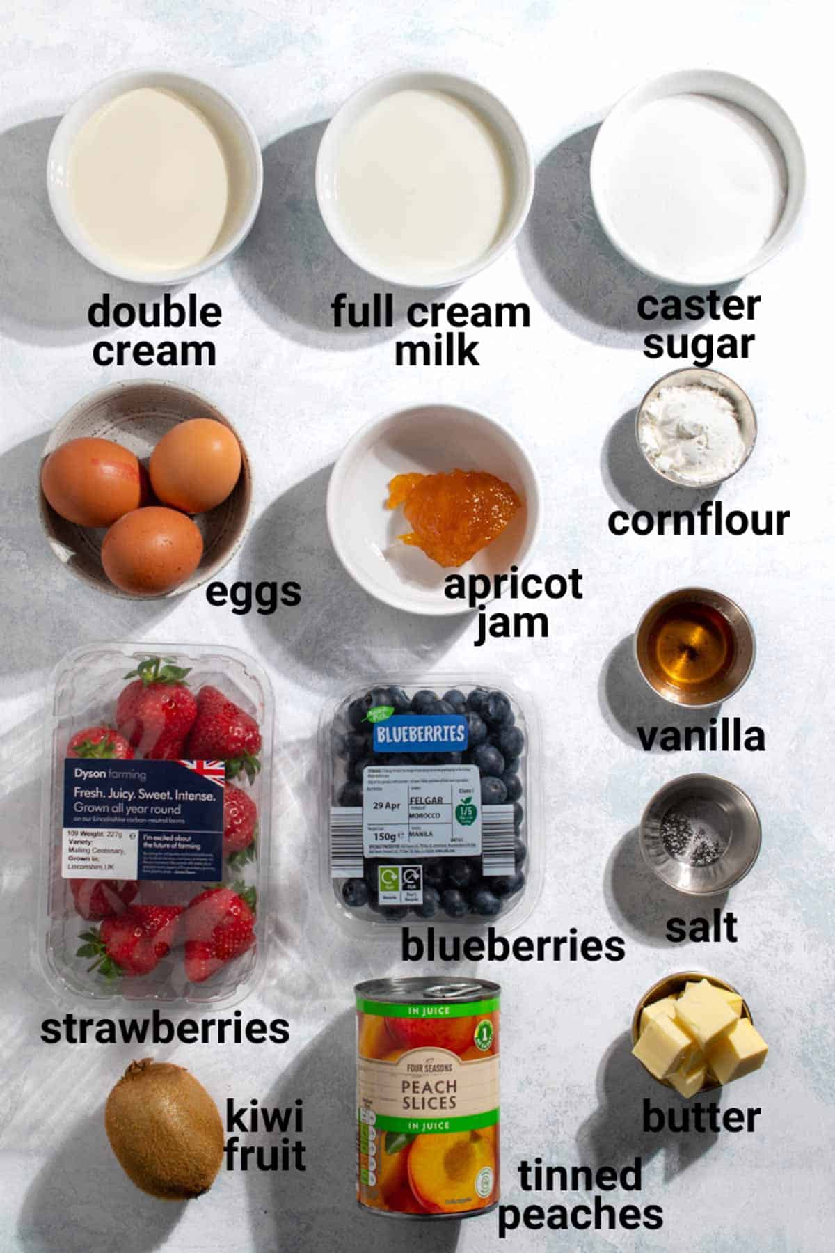 Tarte aux fruits ingredients.