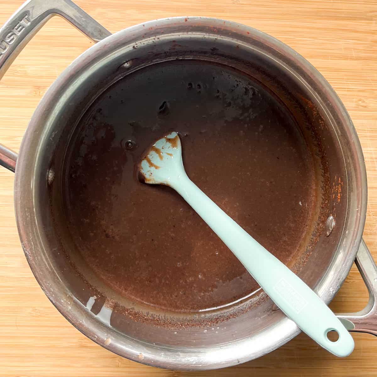 The melted chocolate and condensed milk mixture for the Tingitys. in a small saucepan