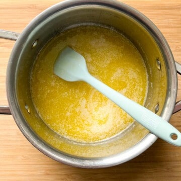 Melted butter in a small saucepan.