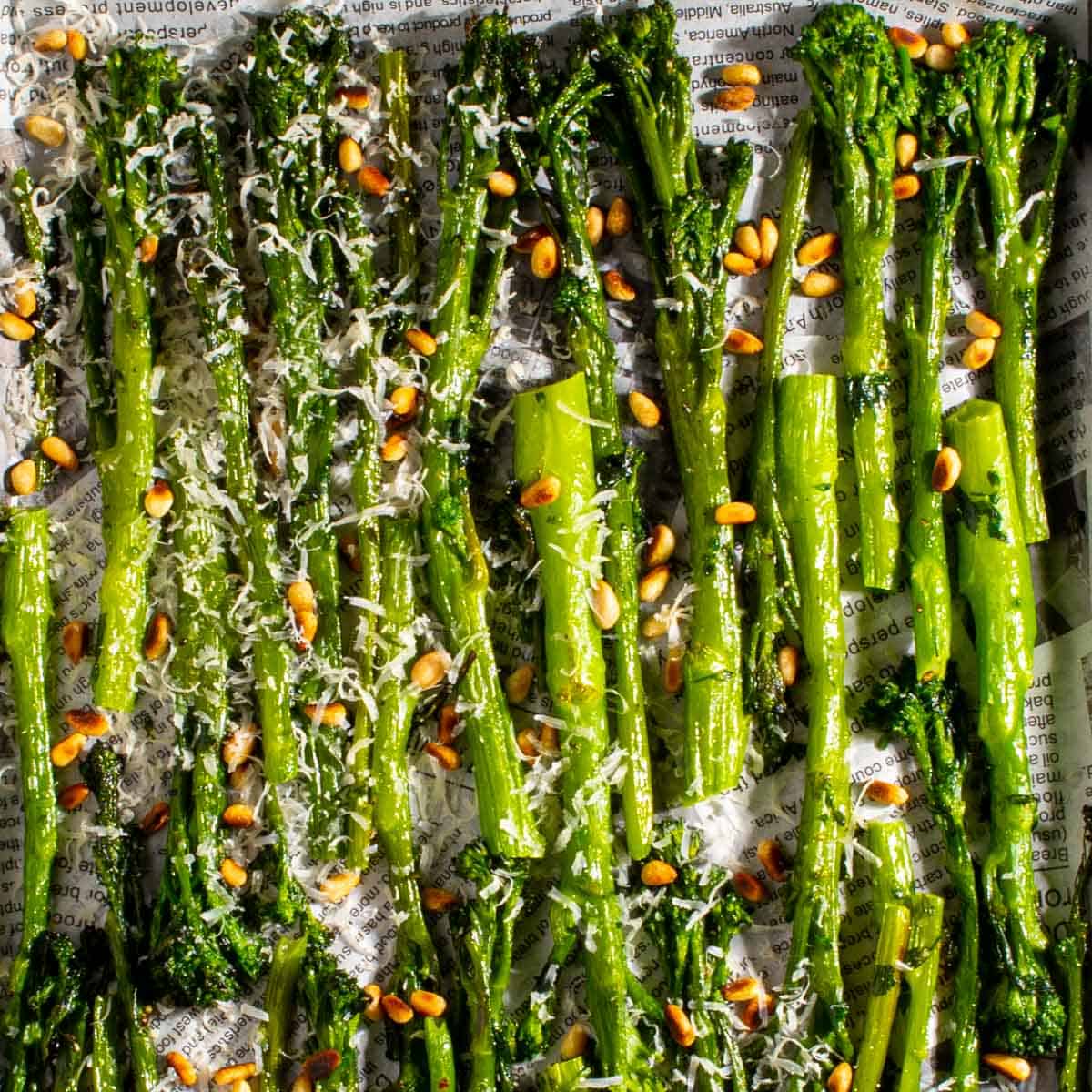 Roasted tenderstem broccoli with parmesan and pine nuts