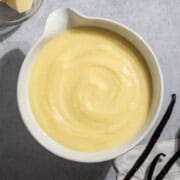 Crème Pâtissière in a large white bowl.