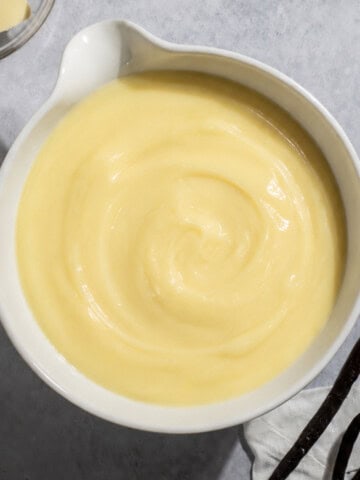Crème Pâtissière in a large white bowl.