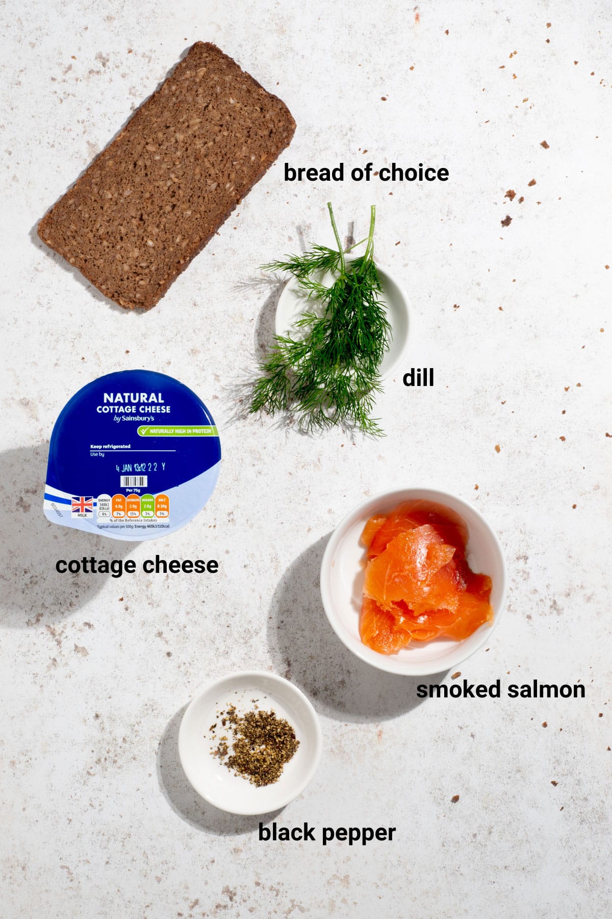 Salmon and dill toast ingredients.