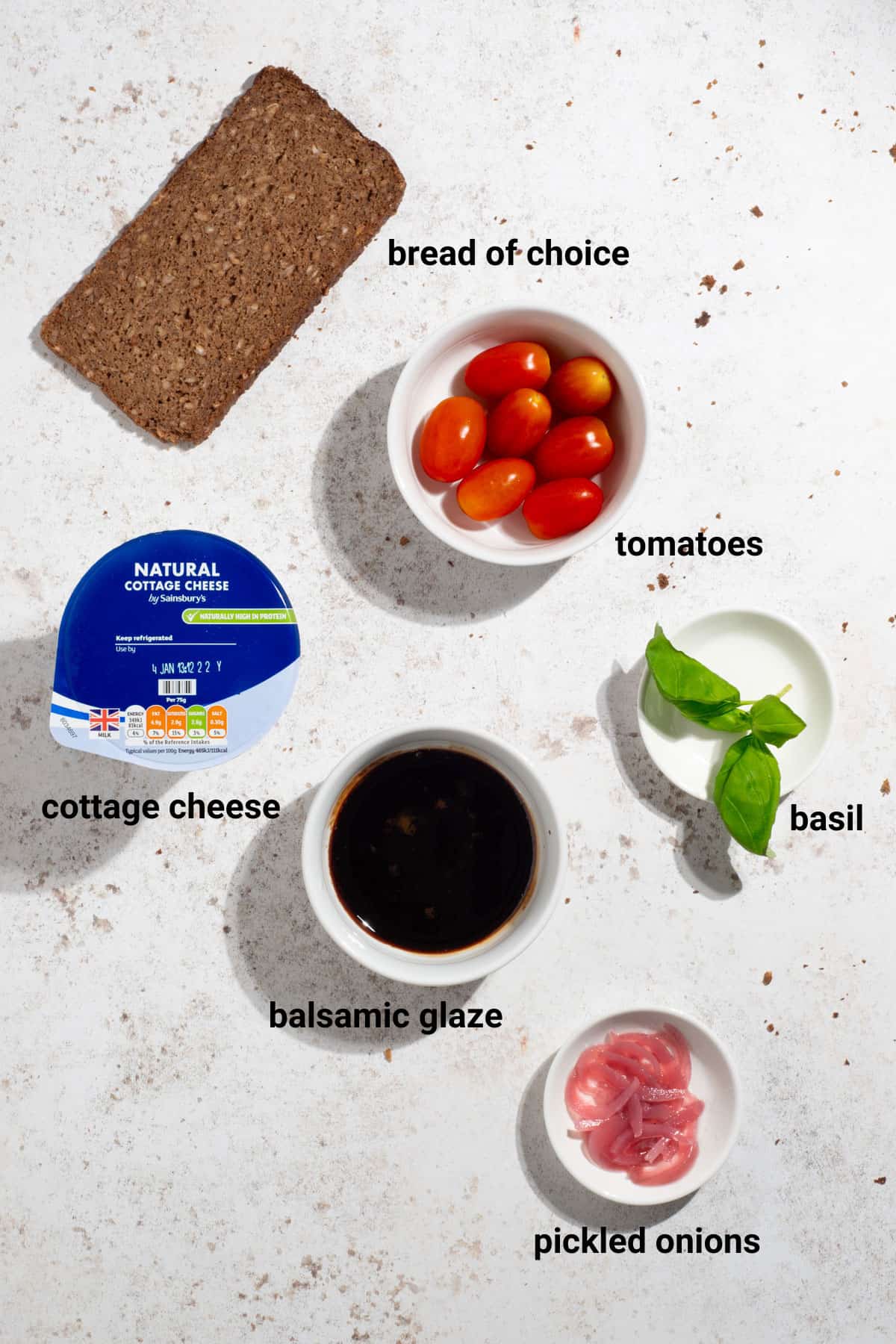 Tomato and basil toast ingredients.