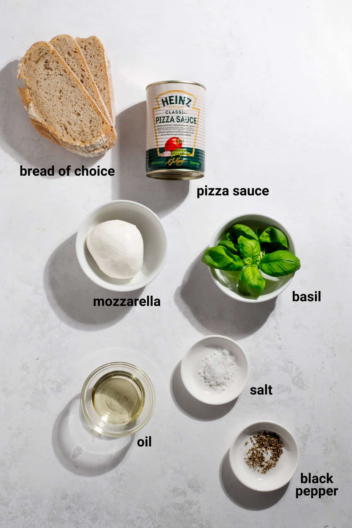 Margherita pizza toast ingredients.