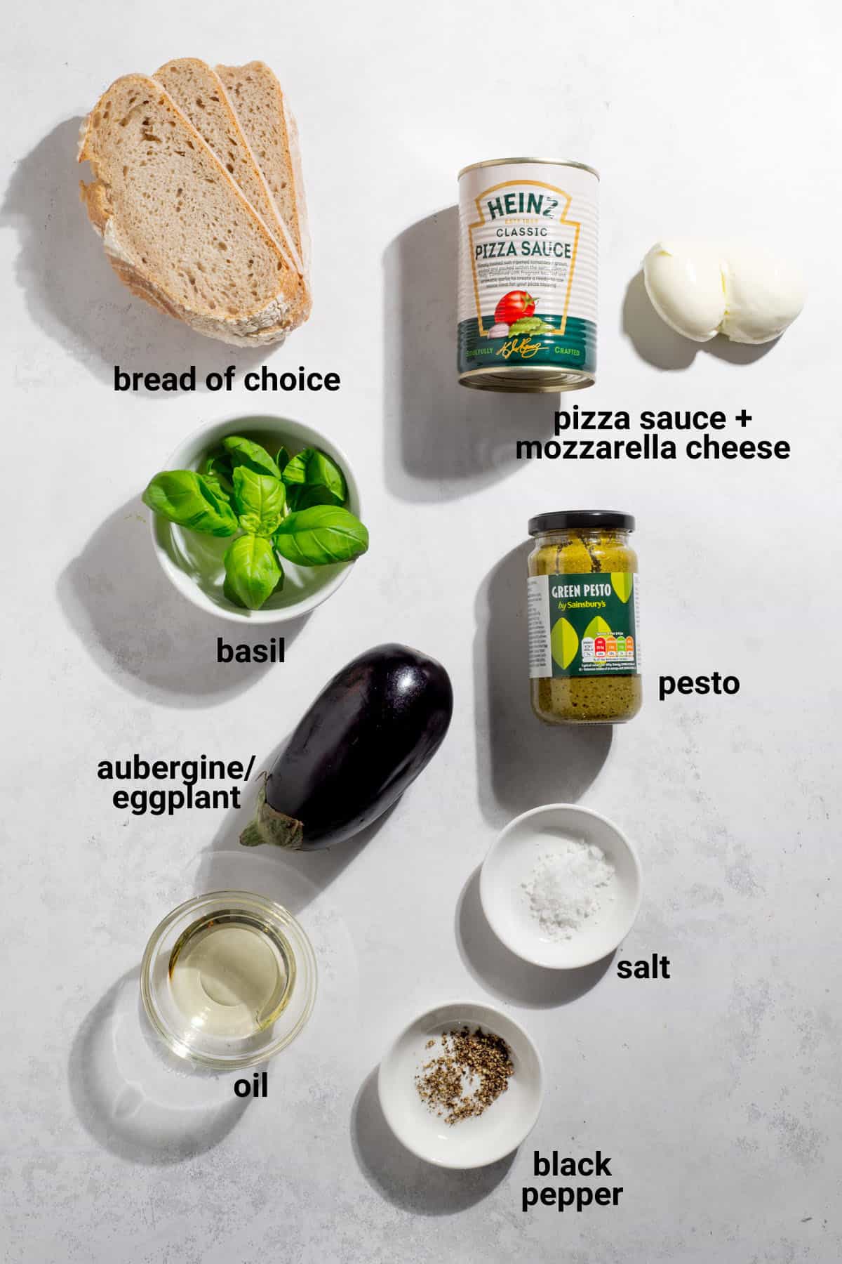 Aubergine/eggplant pizza toast ingredients.