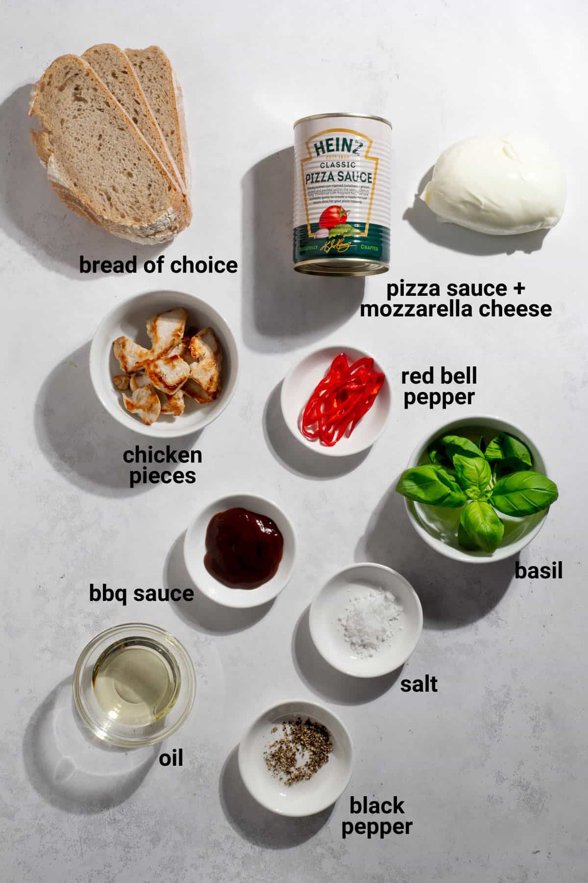 BBQ chicken pizza toast ingredients.