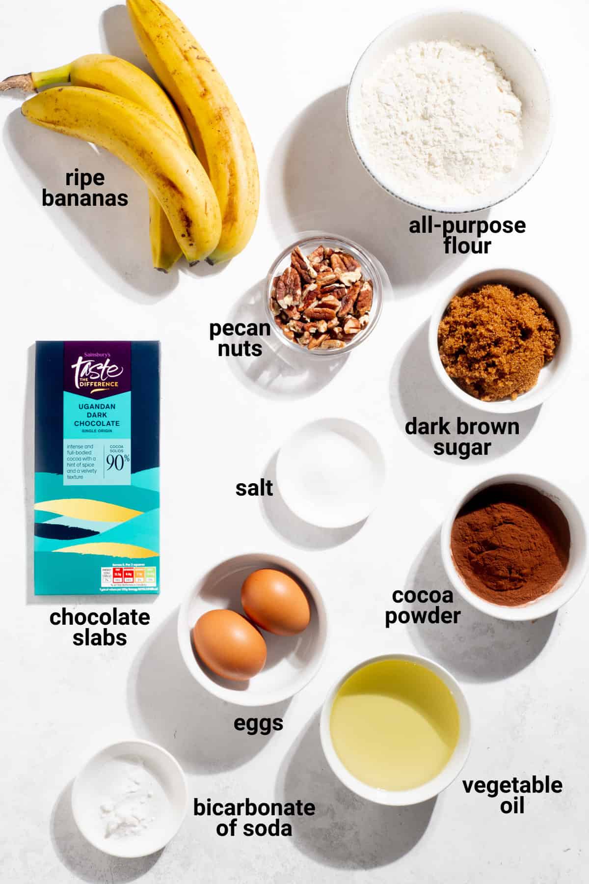 Banana chocolate chunk muffins ingredients.