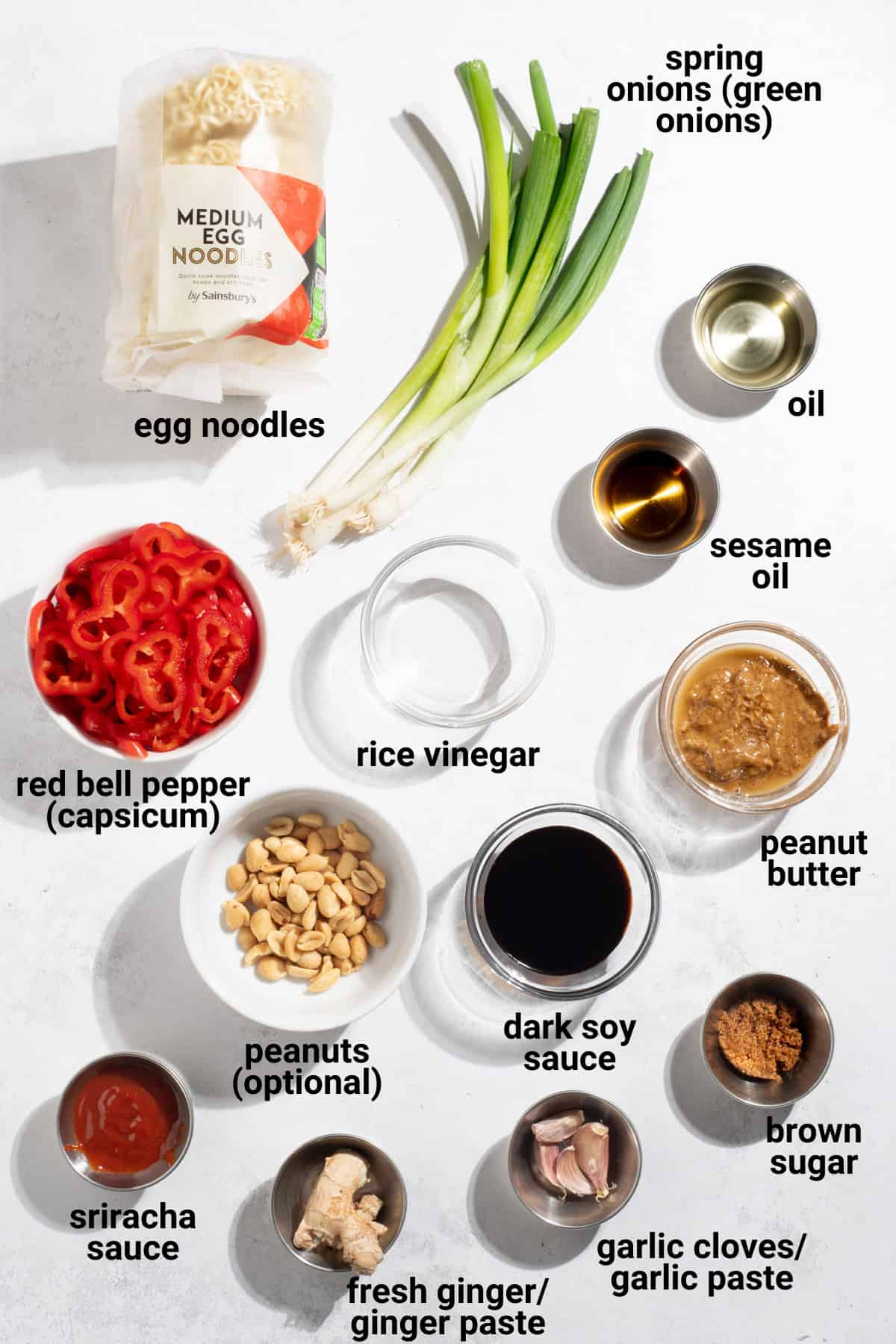 Sriracha noodles ingredients.