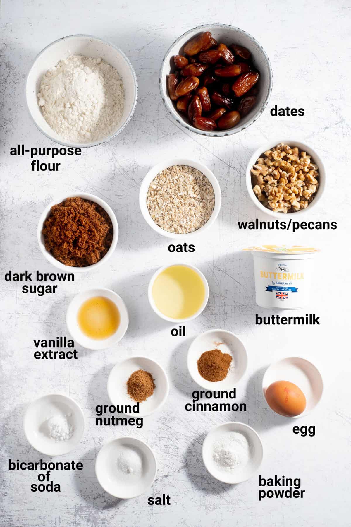 Date muffins ingredients.