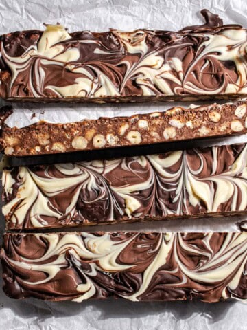 Slices of chocolate biscuit cake.