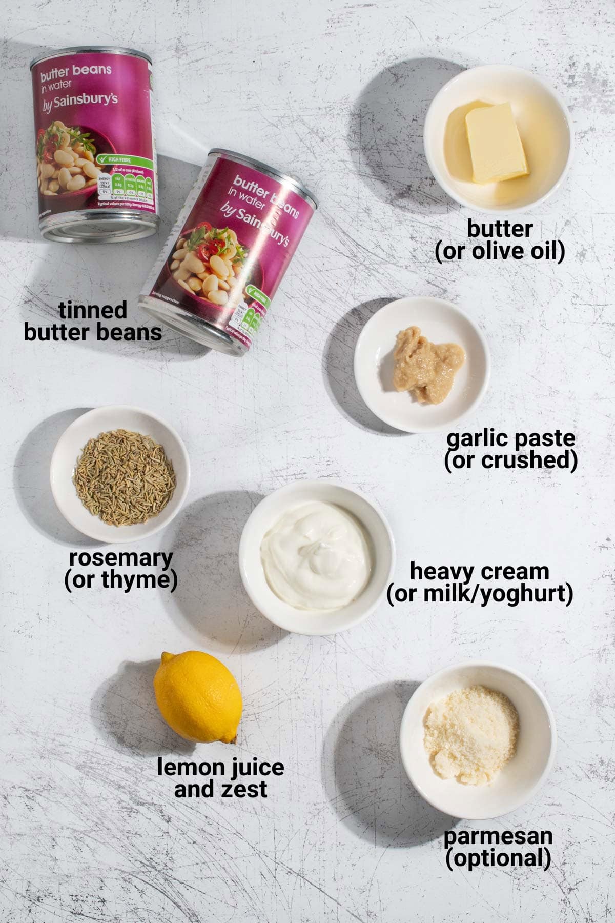 Butter bean mash ingredients.