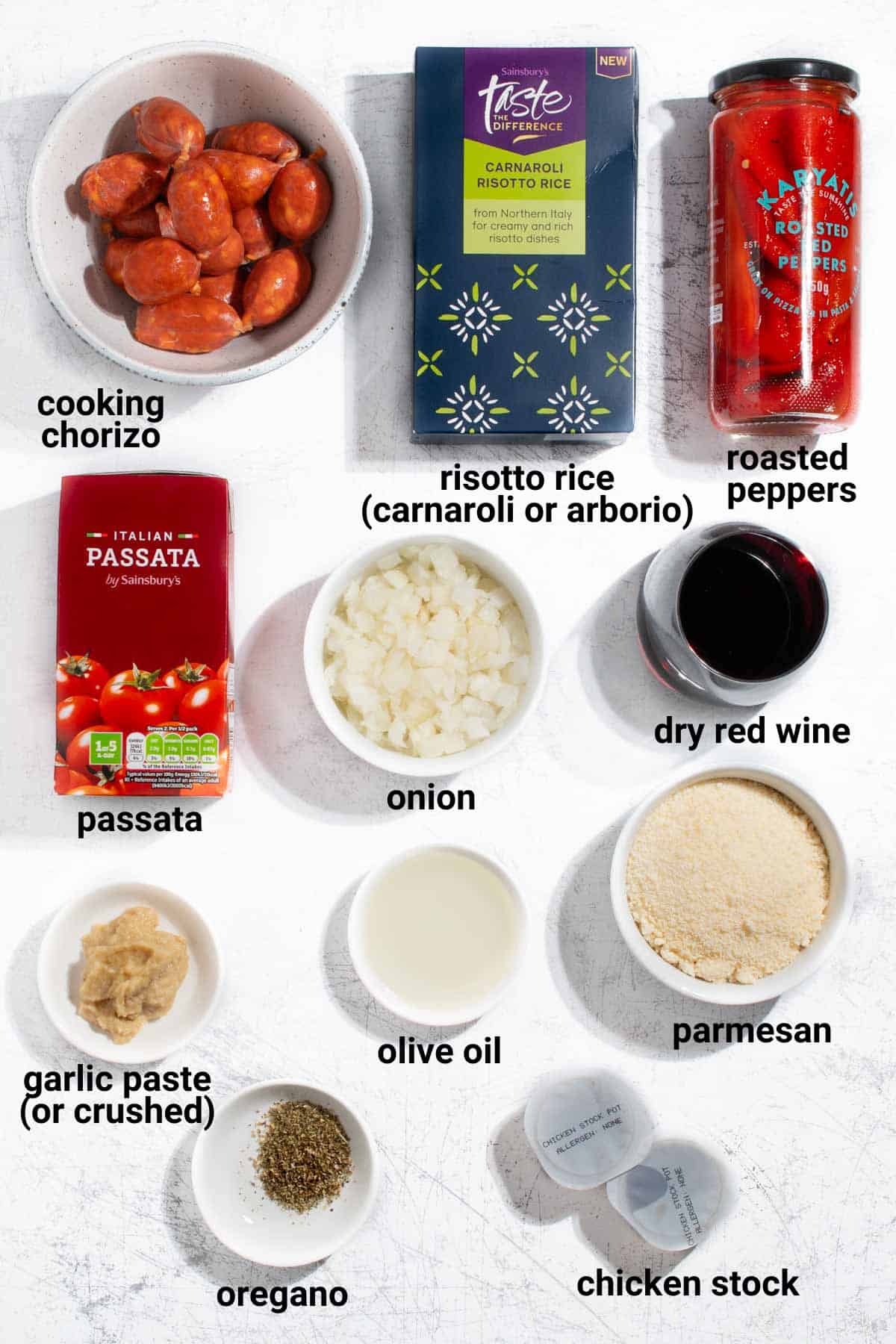 Chorizo risotto ingredients.