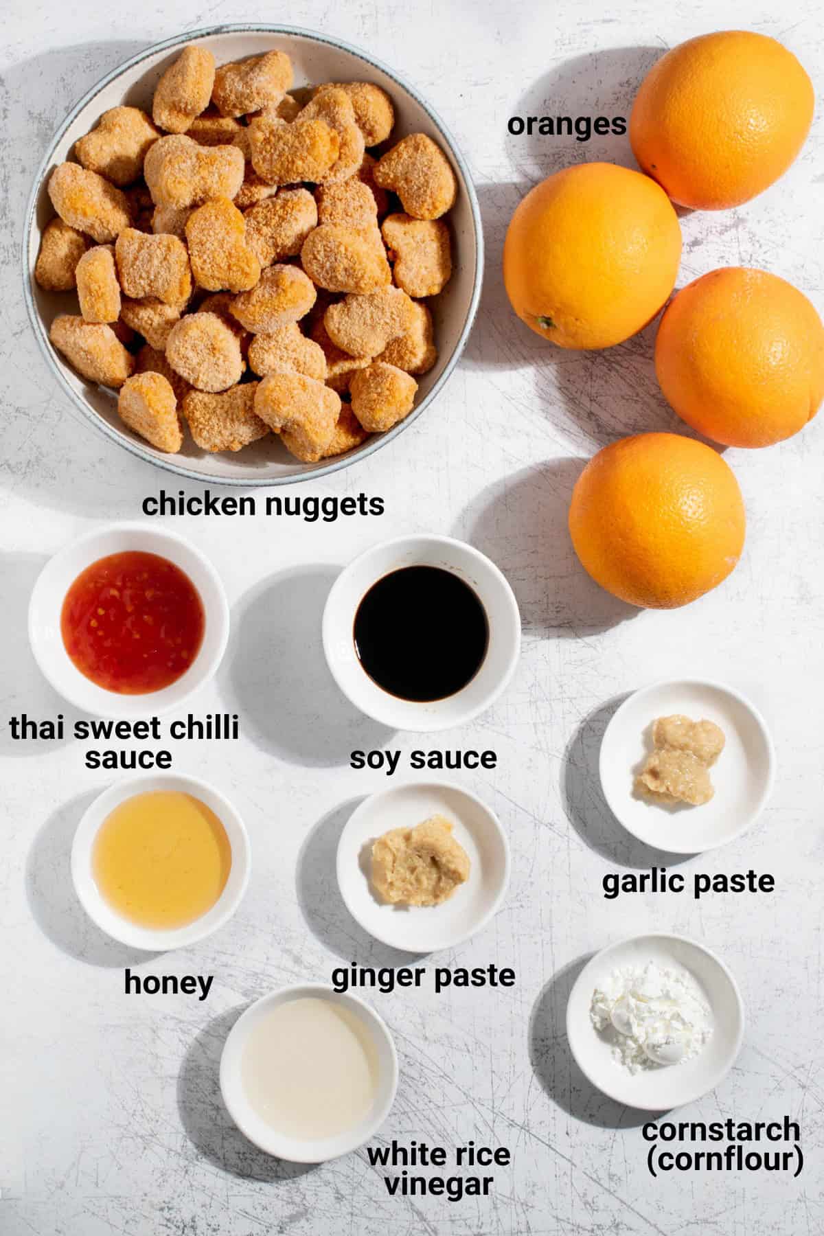 Orange chicken ingredients.
